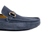 Genuine Suede Leather Slip-On Loafer Shoes with Buckle for Men // Navy Blue (Euro: 44)