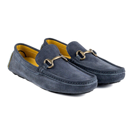 Genuine Suede Leather Slip-On Loafer Shoes with Buckle for Men // Navy Blue (Euro: 40)