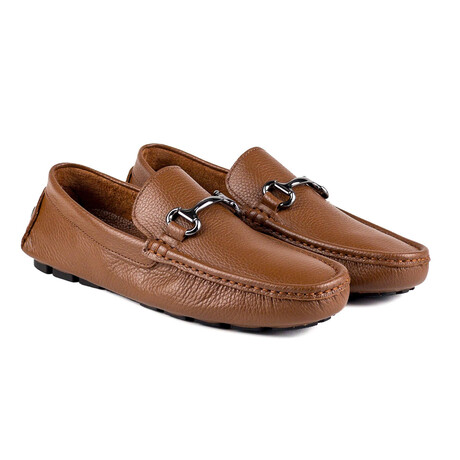 Genuine Leather Slip-On Loafer Shoes with Buckle for Men // Brown (Euro: 40)