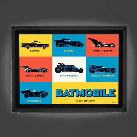 Batman 85th Anniverasry (Batmobiles) Mightyprint™ Wall Art // Backlit LED Frame