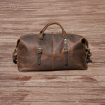 Zip Detail Genuine Leather Holdall // Dark Brown