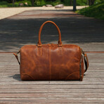 Genuine Leather Gym Bag With Shoe Storage // Brown