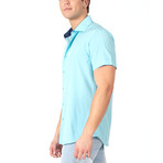 Print Placket Fit Short Sleeve Dress Shirt // Turquoise (M)