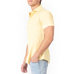 Button Up Short Sleeve Soft Stripe Pattern // Yellow (S)