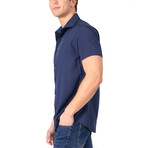 Print Placket Fit Short Sleeve Dress Shirt // Navy (L)