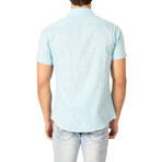 Breezy Button Up Short Sleeve Plain Pattern // Turquoise (XL)
