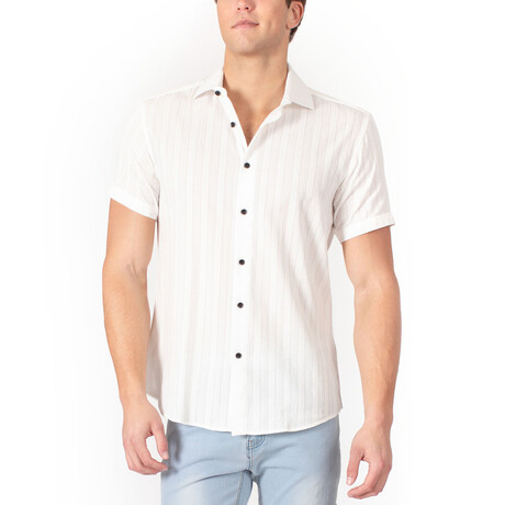 Button Up Short Sleeve Soft Lines Pattern // White (S)