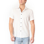 Button Up Short Sleeve Soft Lines Pattern // White (3XL)
