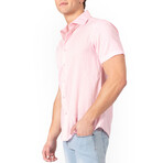Button Up Short Sleeve Soft Stripe Pattern // Pink (XL)