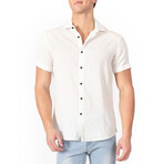 Button Up Short Sleeve Soft Stripe Pattern // White (2XL)