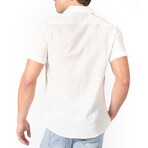 Button Up Short Sleeve Soft Stripe Pattern // White (3XL)