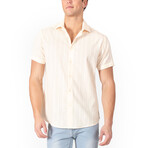 Button Up Short Sleeve Soft Lines Pattern // Beige (S)