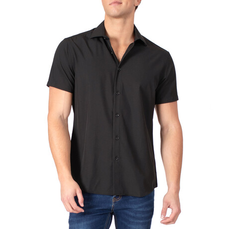 Solid Short Sleeve Dress Shirt // Black (S)