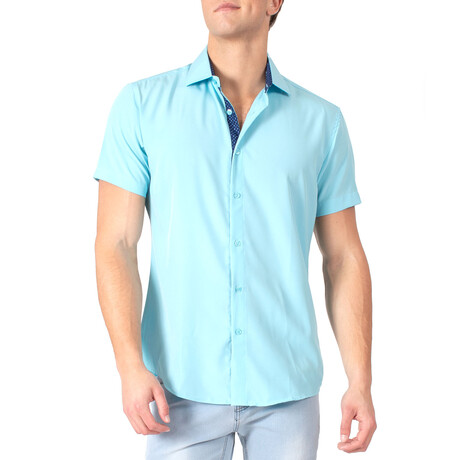 Print Placket Fit Short Sleeve Dress Shirt // Turquoise (S)