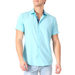 Print Placket Fit Short Sleeve Dress Shirt // Turquoise (XL)
