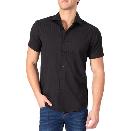 Button Up Short Sleeve Soft Stripe Pattern // Black (S)