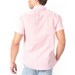Button Up Short Sleeve Soft Stripe Pattern // Pink (2XL)