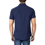 Print Placket Fit Short Sleeve Dress Shirt // Navy (XL)