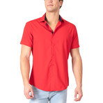 Print Placket Fit Short Sleeve Dress Shirt // Red (S)