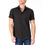 Button Up Short Sleeve Soft Lines Pattern // Black (XL)