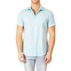 Breezy Button Up Short Sleeve Plain Pattern // Turquoise (L)