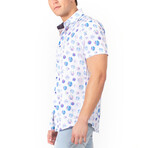 Button Up Short Sleeve Dress Shirt w/ Circular Print // White (S)