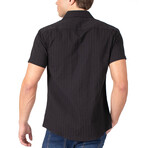 Button Up Short Sleeve Soft Stripe Pattern // Black (XL)