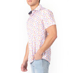 Button Up Short Sleeve Dress Shirt w/ Brushed Print // White (L)