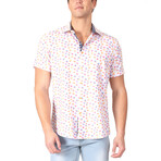 Button Up Short Sleeve Dress Shirt w/ Brushed Print // White (2XL)