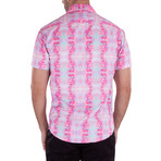 Button Up Short Sleeve Dress Shirt w/ Abstract Print // Pink (S)