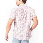 Button Up Short Sleeve Dress Shirt w/ Brushed Print // White (L)