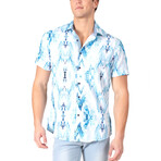 Light Fractal Button Up Short Sleeve Dress Shirt // Blue (M)
