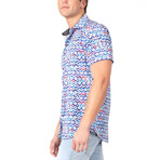 Short Sleeve Dress Shirt w/ Geometrical Print // Blue (3XL)