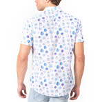Button Up Short Sleeve Dress Shirt w/ Circular Print // White (L)