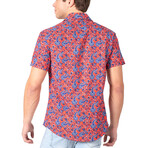 Short Sleeve Dress Shirt w/ Abstract Paisley Print // Red (S)