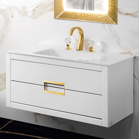 Vito 40 Inch Modern Bathroom Vanity // Integrated Top // White and Gold