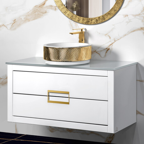 Vito 40 Inch Modern Bathroom Vanity // Flat Top // White and Gold