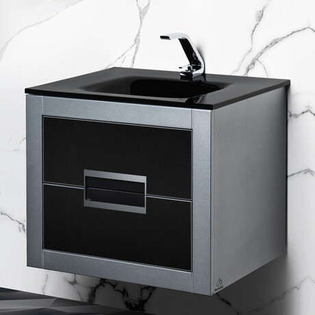 Vito 24 Inch Modern Bathroom Vanity // Integrated Top // Black and Silver