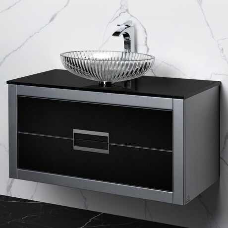 Vito 40 Inch Modern Bathroom Vanity // Flat Top // Black and Silver