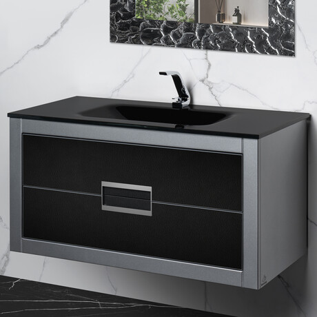 Vito 40 Inch Modern Bathroom Vanity // Integrated Top // Black and Silver