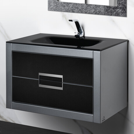 Vito 32 Inch Modern Bathroom Vanity // Integrated Top // Black and Silver