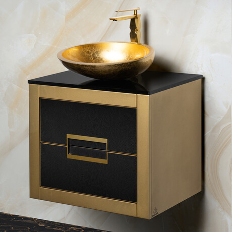 Vito 24 Inch Modern Bathroom Vanity // Flat Top // Black and Gold
