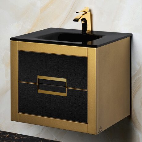 Vito 24 Inch Modern Bathroom Vanity // Integrated Top // Black and Gold