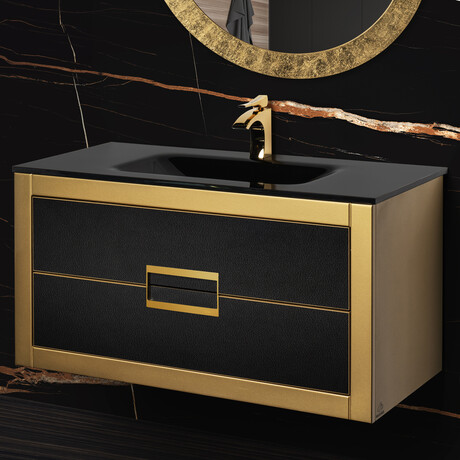 Vito 40 Inch Modern Bathroom Vanity // Integrated Top // Black and Gold