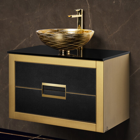 Vito 32 Inch Modern Bathroom Vanity // Flat Top // Black and Gold