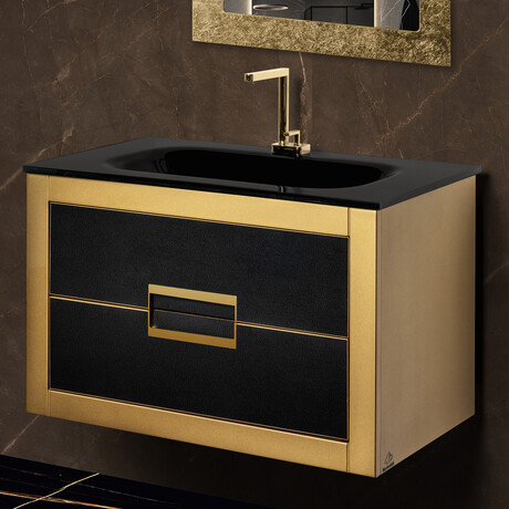 Vito 32 Inch Modern Bathroom Vanity // Integrated Top // Black and Gold