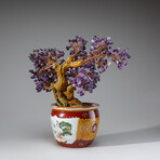 Genuine Amethyst Bonsai Gemstone Tree in Round Ceramic Pot 10"