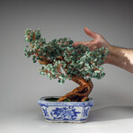 Genuine Green Aventurine Bonsai Tree in Square Ceramic Pot 10.5”