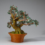 Genuine Green Aventurine with Rose Quartz Beads Bonsai Tree in Round Basket Ceramic Pot 9”