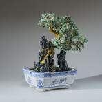 Genuine Green Aventurine Bonsai Tree in Square Ceramic Pot 13”